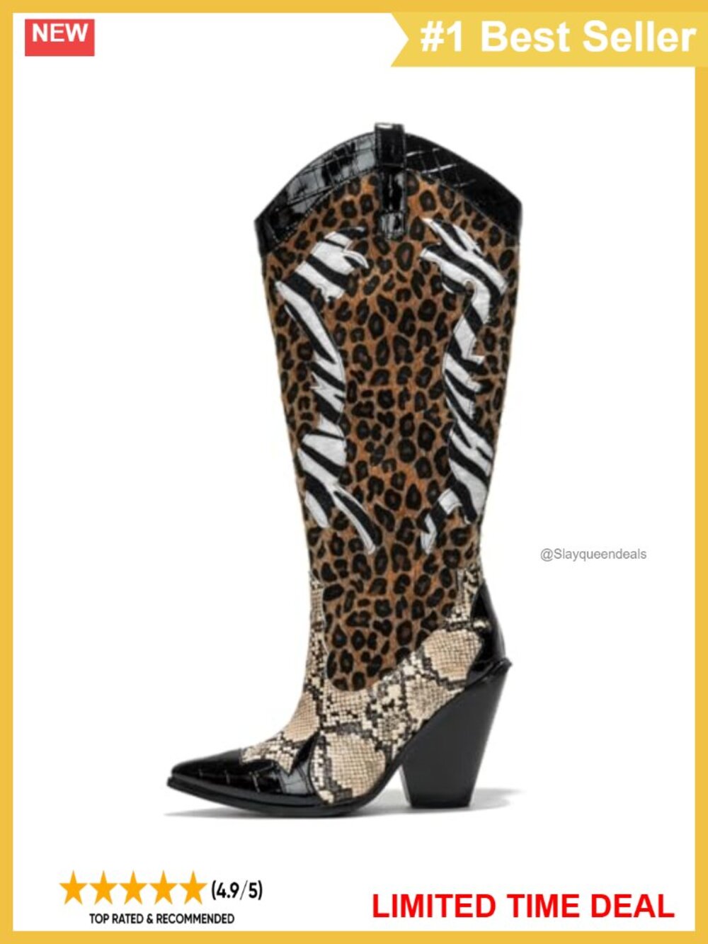 Animal Print Western Cowboy Boots Pointed Toe Block Heel Pull-On